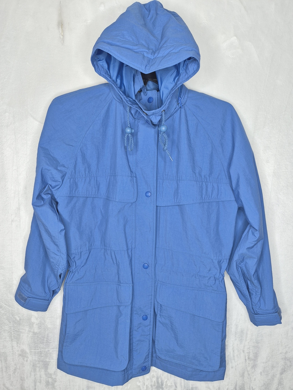 Vintage Eddie Bauer Hooded Parka Rain Jacket Blue‎ Fits Size Small